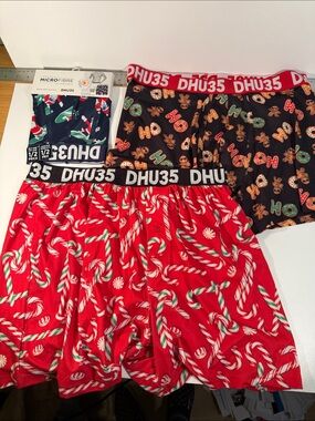 3 pairs, DHU35 Holiday Candy Cane & Gingerbread Boxer Briefs - Red, Black